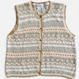 Vintage Jantzen Classics Knit Sweater Vest XL Fair Isle Floral Embroidered Boho